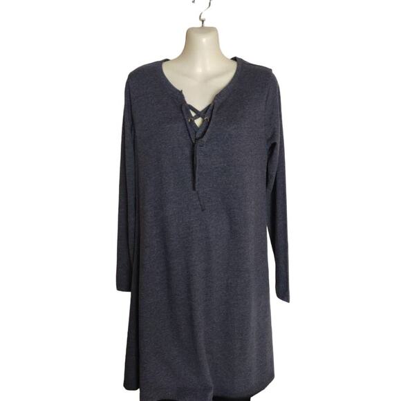 Nutshell Long Sleeve Dress with Lace Up Neck, Gray, Size S, NWT - Picture 1 of 6